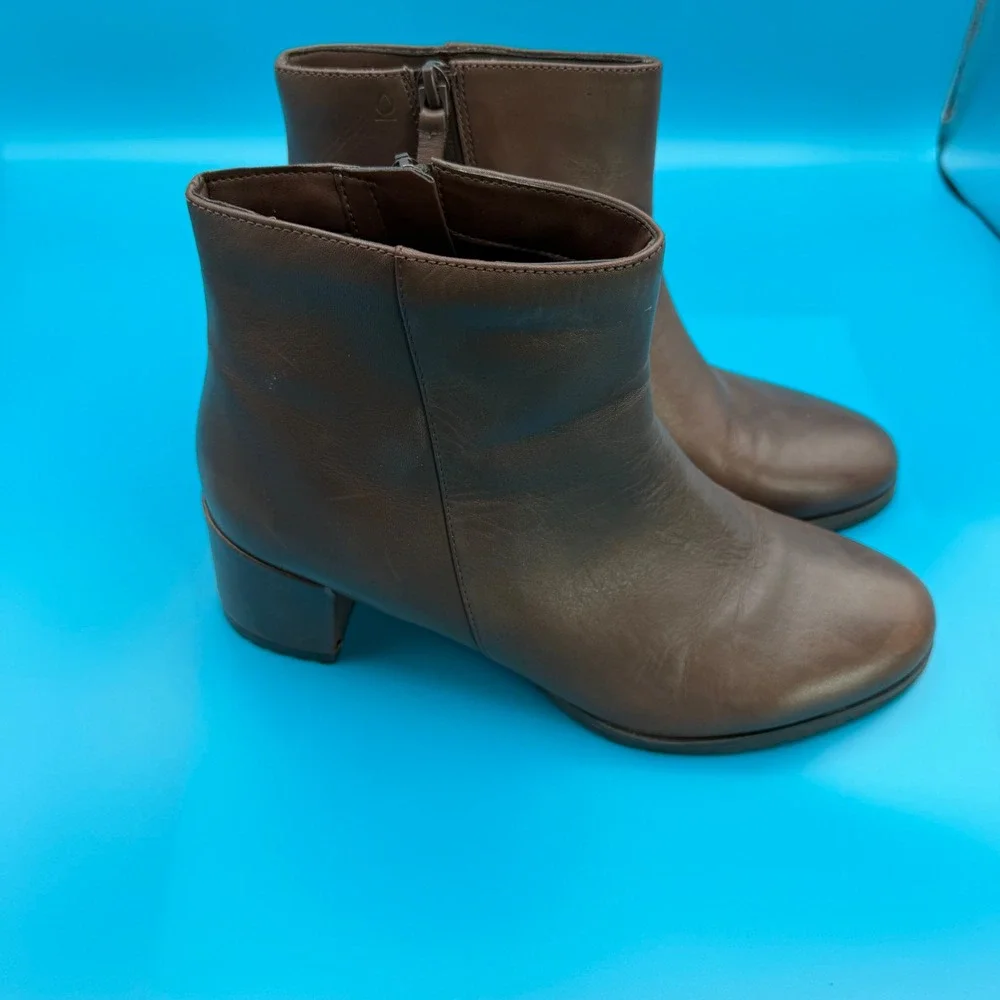 Naturalizer Ankle Boots Women 8 Brown Good Leather Block Heel Side Zip Booties
